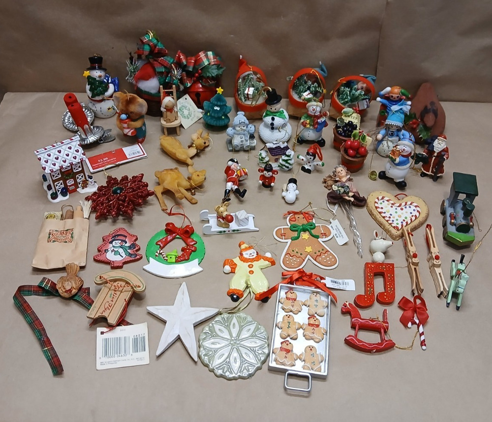 Vintage Christmas Ornaments Lot Santa Snowman Tree Balls Farm Gingerbread Reinde